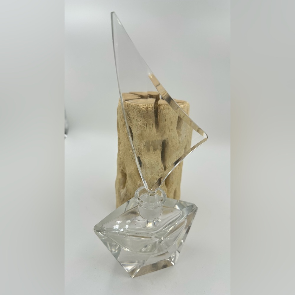 Art Deco Vintage Lausitzer Crystal Perfume Bottle Sail Shaped Stopper German